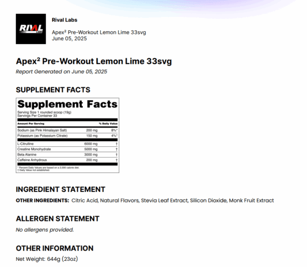 Apex² Pre-Workout / Lemon-Lime - Image 2